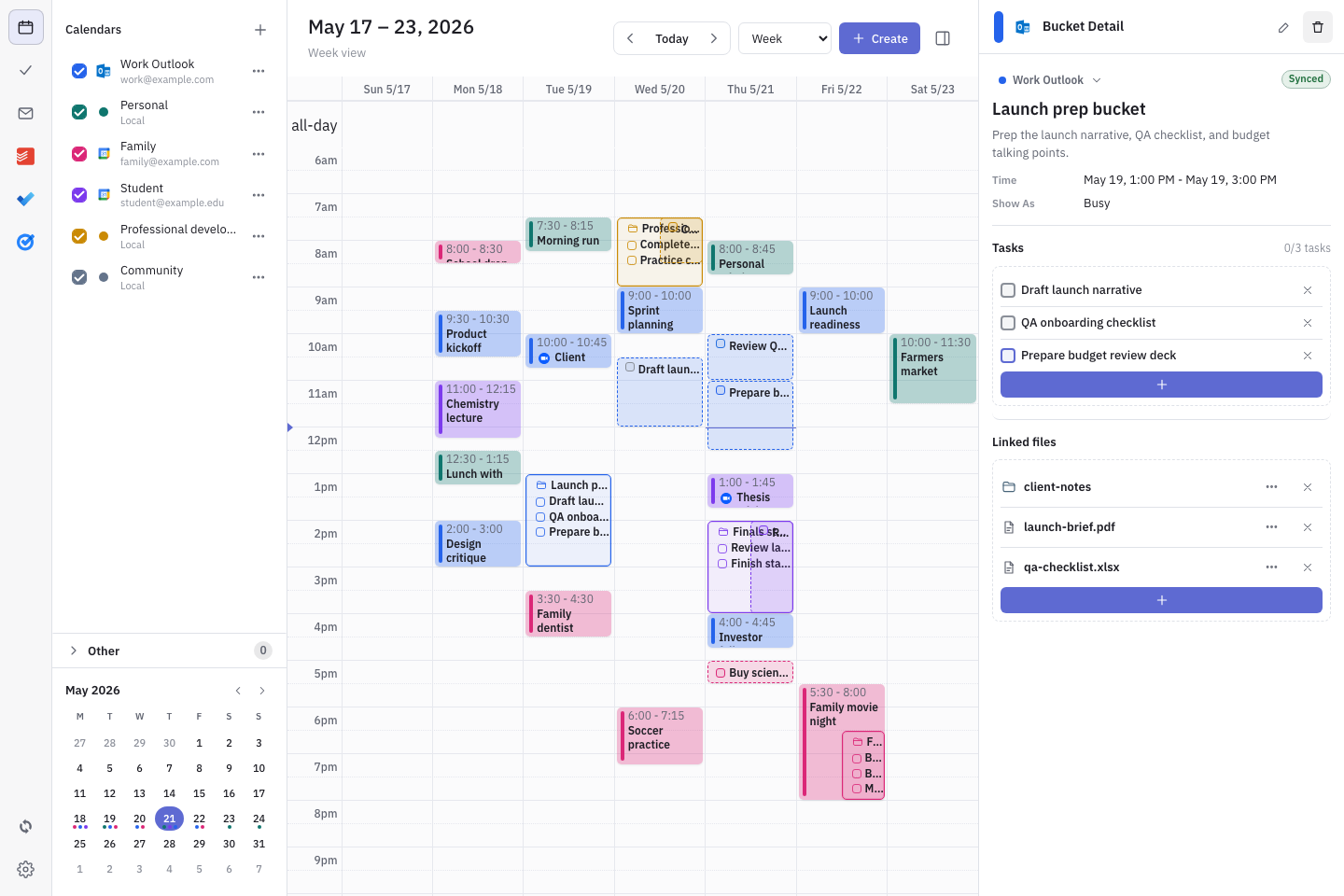 Dainvo-Ansicht für Kalender, Aufgaben und Arbeitsplanung